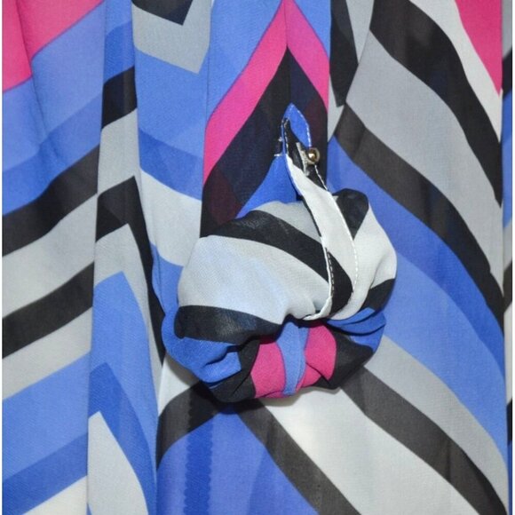 NY Collection Ladies 2X Chiffon Semi Sheer Chevron Stripe Blouse Top Half Button - Picture 5 of 14